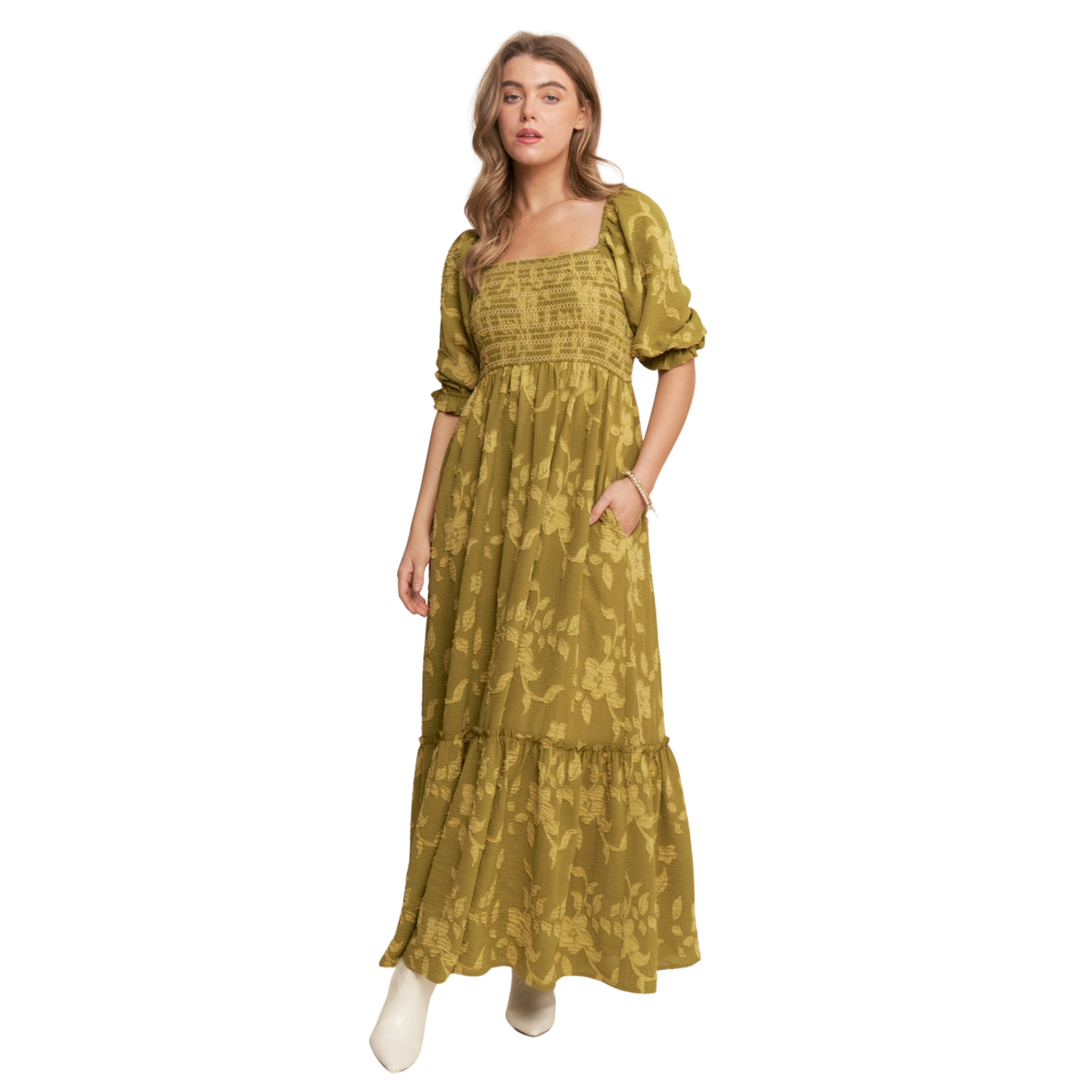 Image of Floral Print Smocked Bodice Maxi Dress