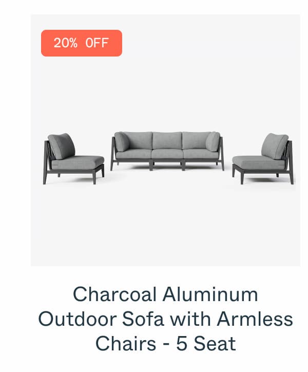 Charcoal Aluminum Outdoor Sofa with Armless Chairs - 5 Seat