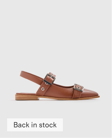 Italian Leather Bold Buckle Slingback Flat