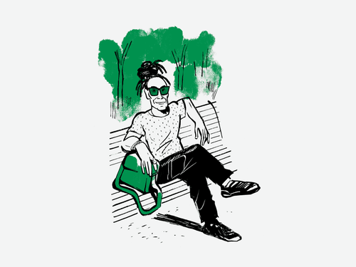 A person sitting on a bench.