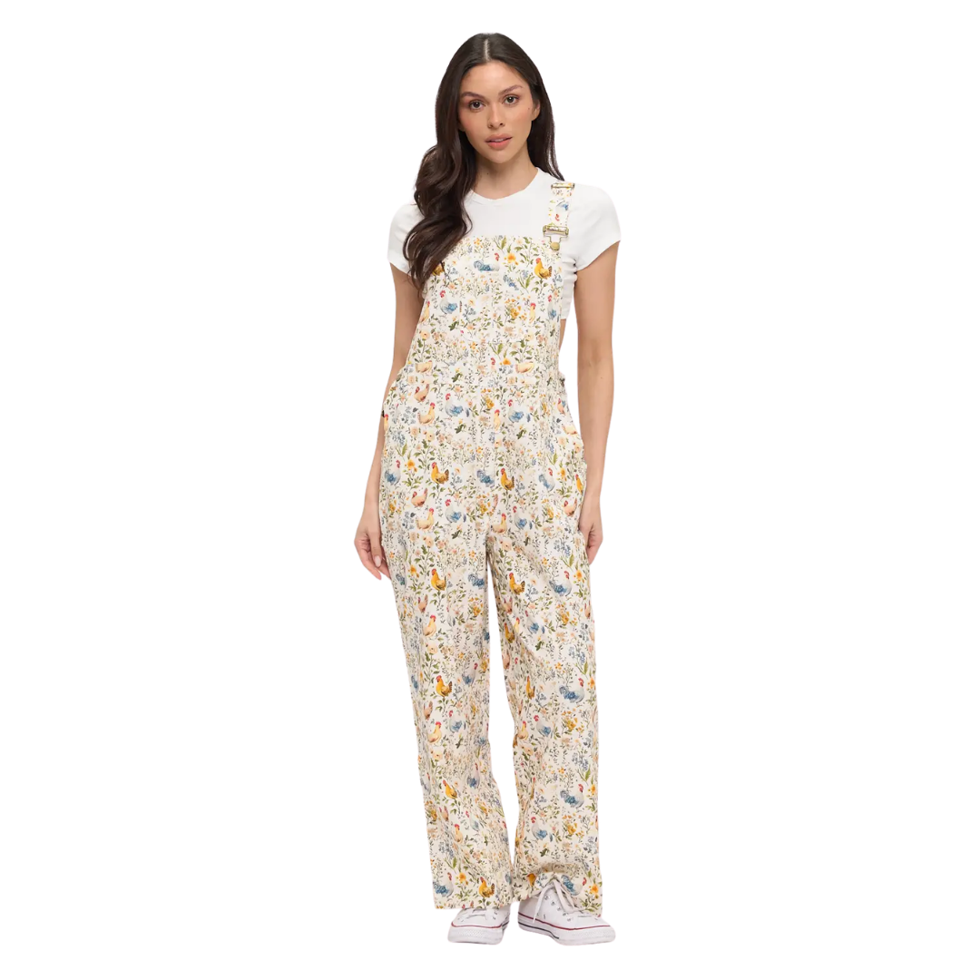 Image of Rooster and Floral Overalls