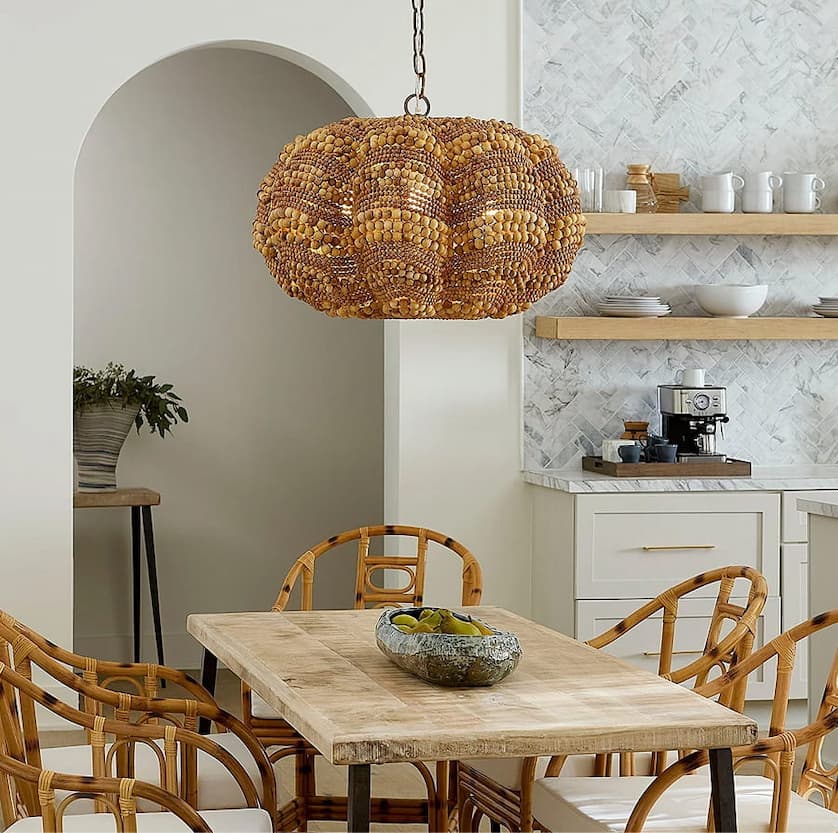 clamshell wood beaded chandelier