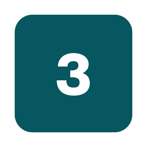 Number three on dark teal square with rounded corners