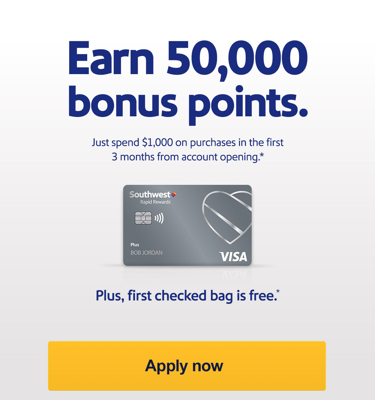 Earn 50,000 bonus points. Just spend $1,000 on purchases in the first 3 months from account opening.* Plus, first checked bag is free.*  [Apply now]