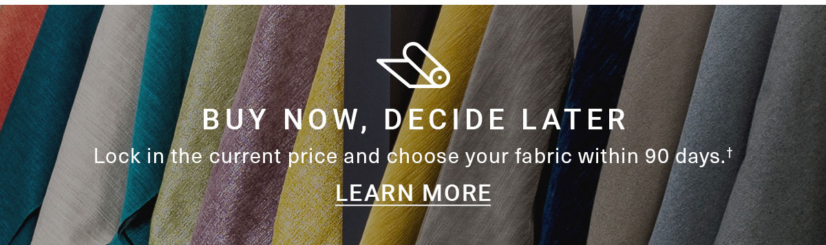 BUY NOW, DECIDE LATER | Lock in the current price and choose your fabric within 90 days.+ | LEARN MORE