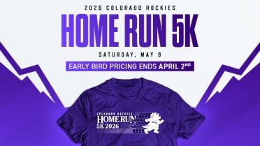 The Rockies 2026 Home Run 5K is Saturday, May 9. Participants will receive a special purple t-shirt featuring Dinger.
