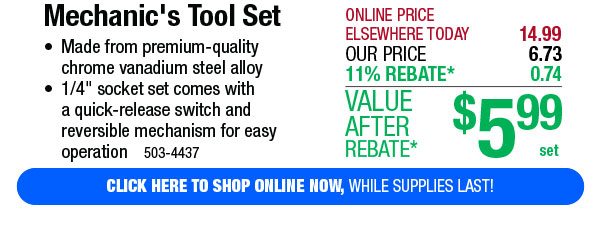 Mechanic's Tool Set - Free Shipping To Store!