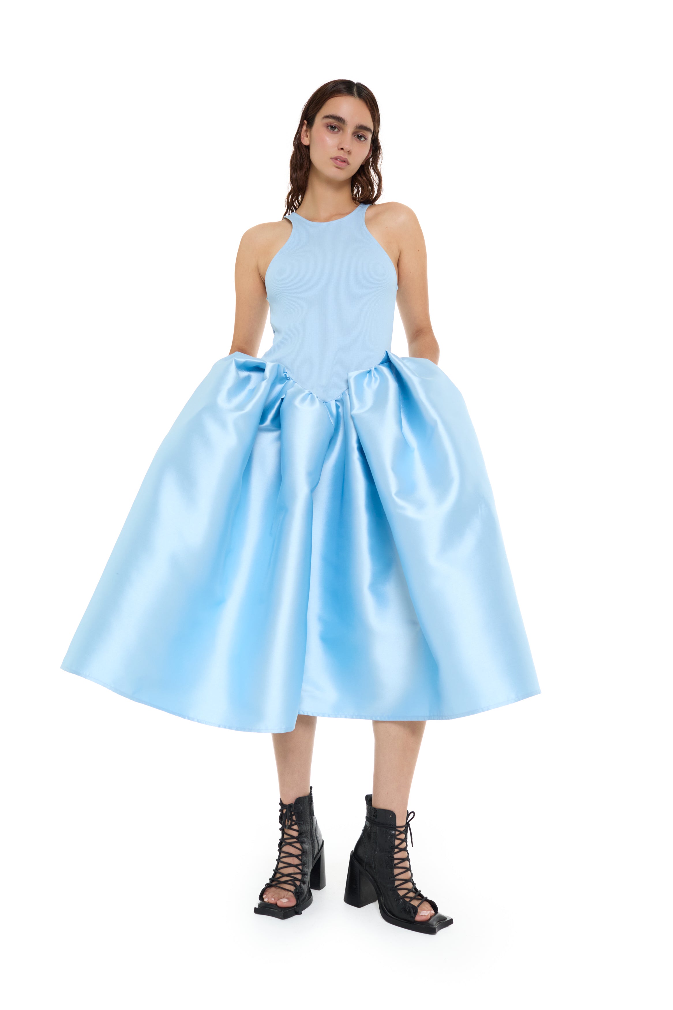 LIGHT BLUE MIDI DRESS WITH TANK TOP SCOOPED