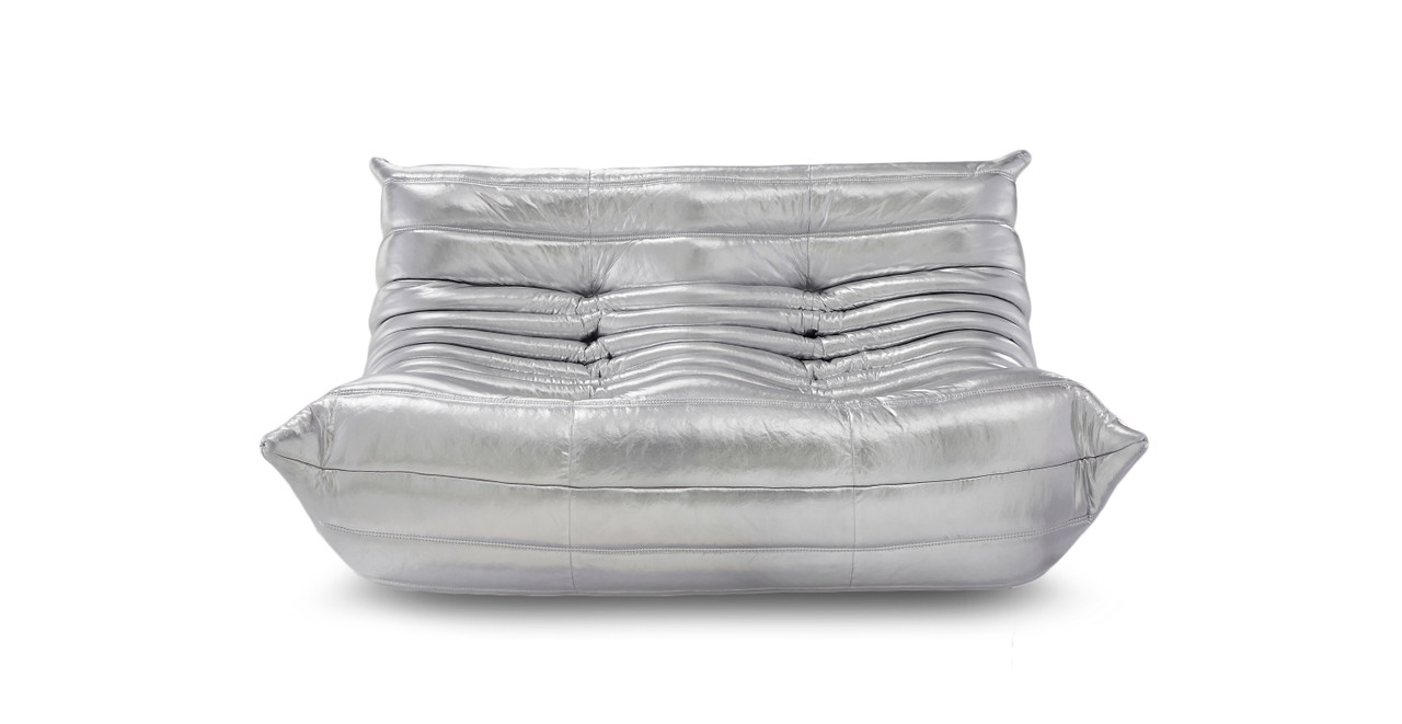 Image of Michel Ducaroy Metallic Chrome Portside 2 Seater Fabric Loveseat