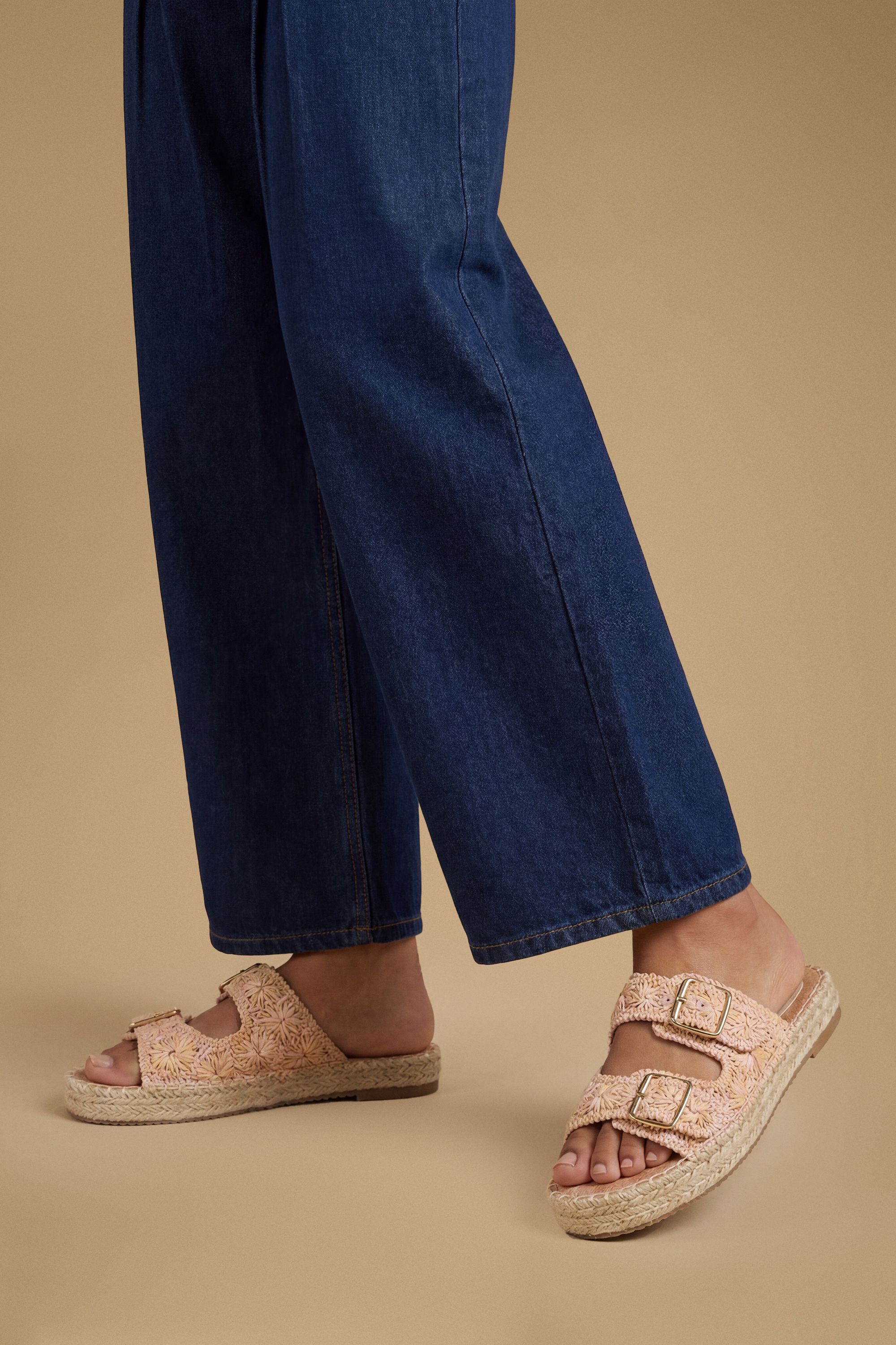 Eva Embroidered Espadrille Buckle Detail Flat Sandals