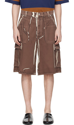 Brown Screen-Printed Denim Cargo Shorts - Marni