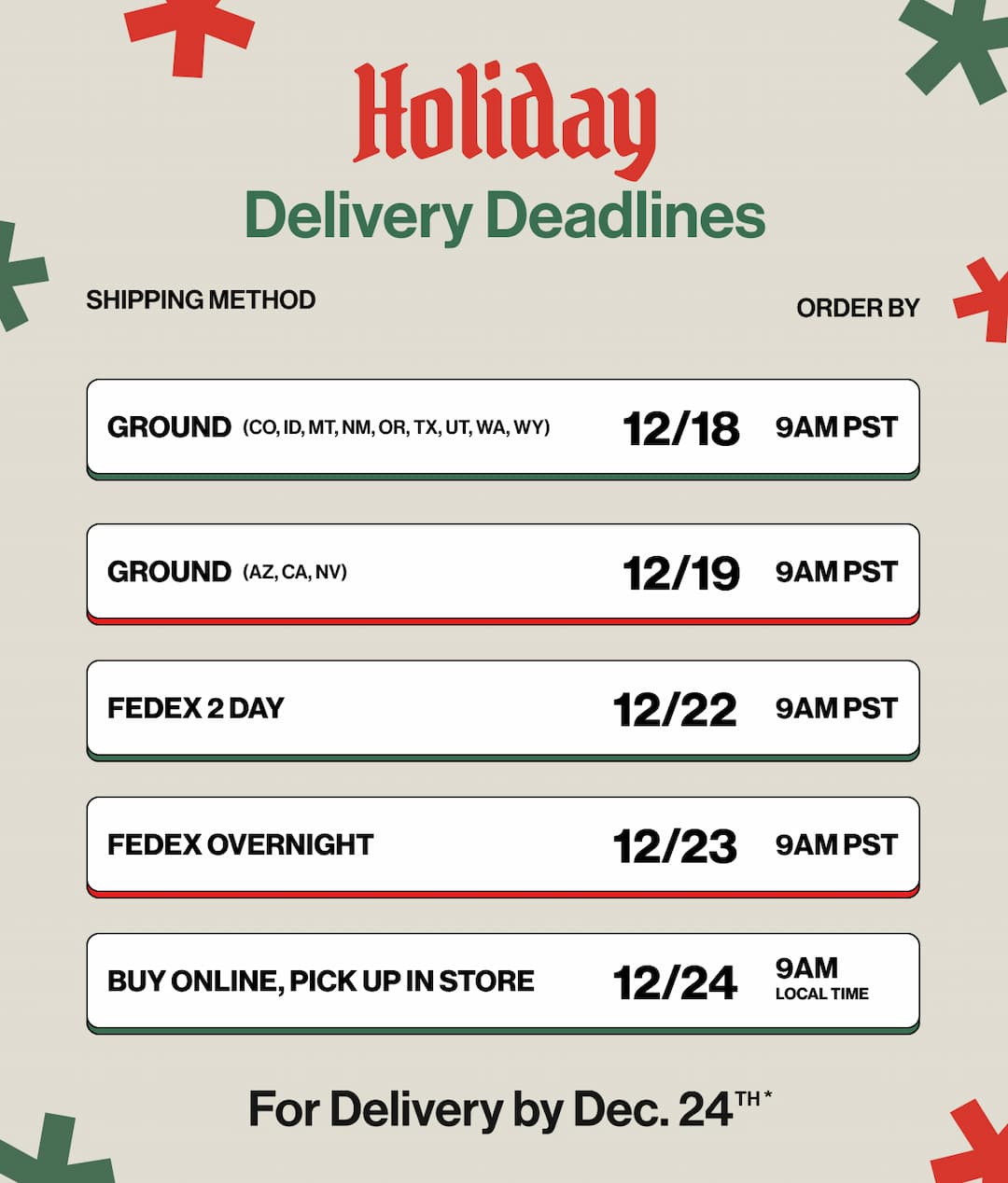 TILLYS Holiday Shipping Deadlines