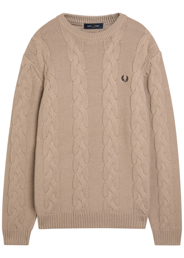 FRED PERRY Logo cable-knit wool-blend jumper