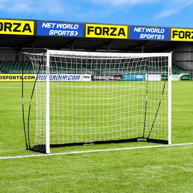 The 8 x 5 FORZA ProFlex Soccer Goal Post set up on an artificial pitch.