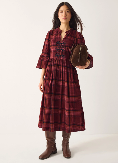 Charly Check Corduroy Midi Dress Red