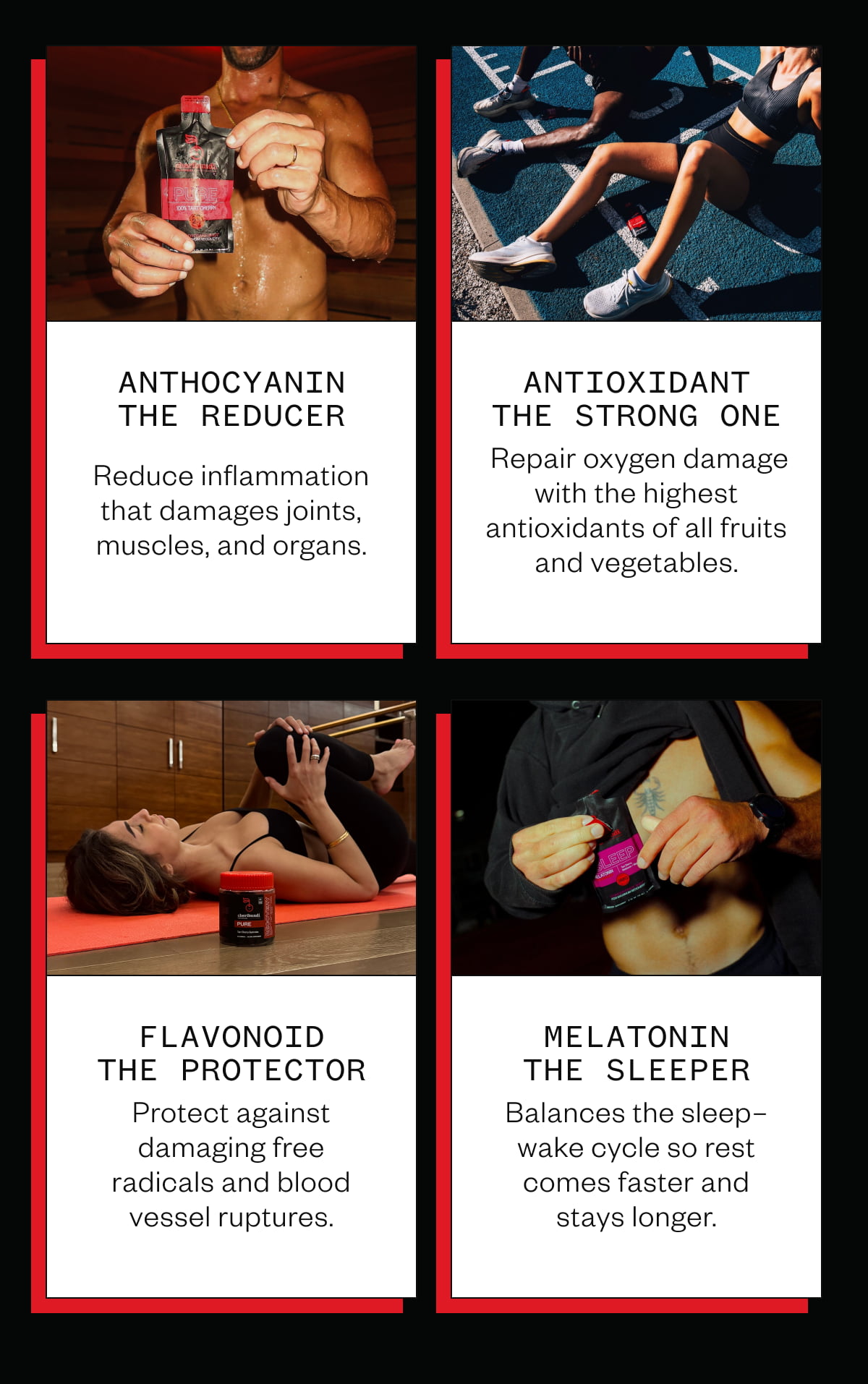 Anthocyanin The Reducer. Antioxidant The Strong One. FLAVONOID THE PROTECTOR. Melatonin The Sleeper.