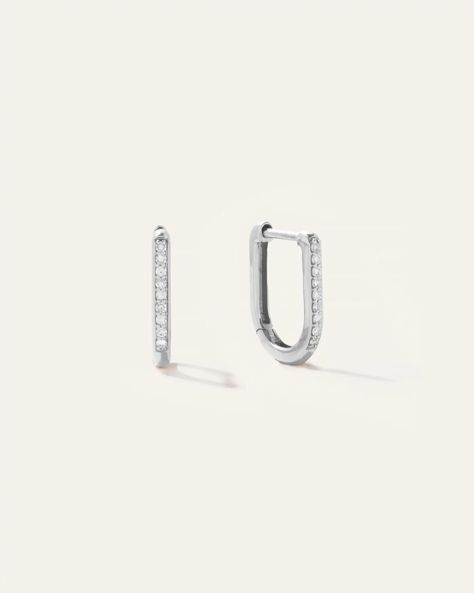 14K Gold Diamond Pave U Huggie Hoops