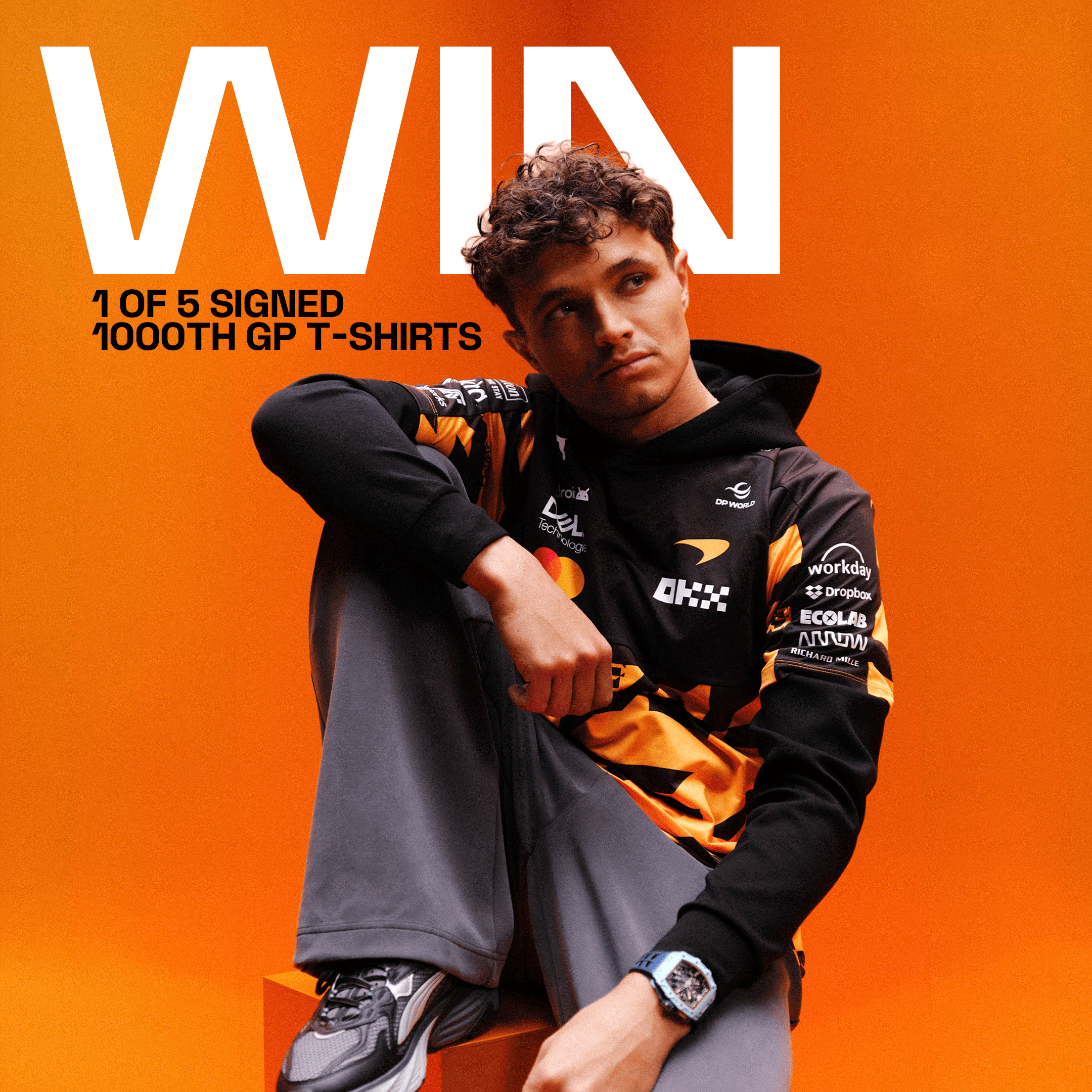 Win a 1000th Grand Prix T-shirt signed by Lando and Oscar