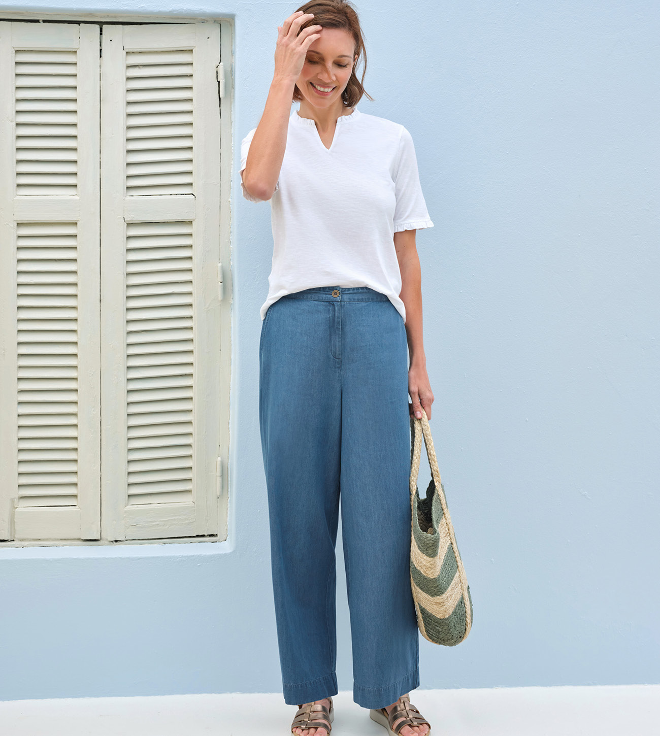 Chambray Wide Leg Trousers