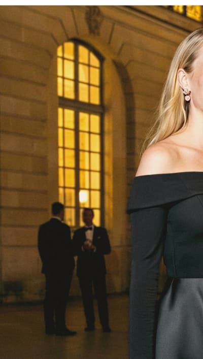 Off Shoulder Long Sleeve Mikado Combo Gown In Black