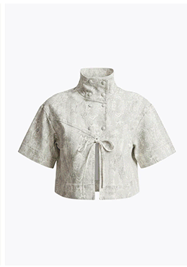 Snake Print Stretch Cotton Short Sleeve Tie Jacket