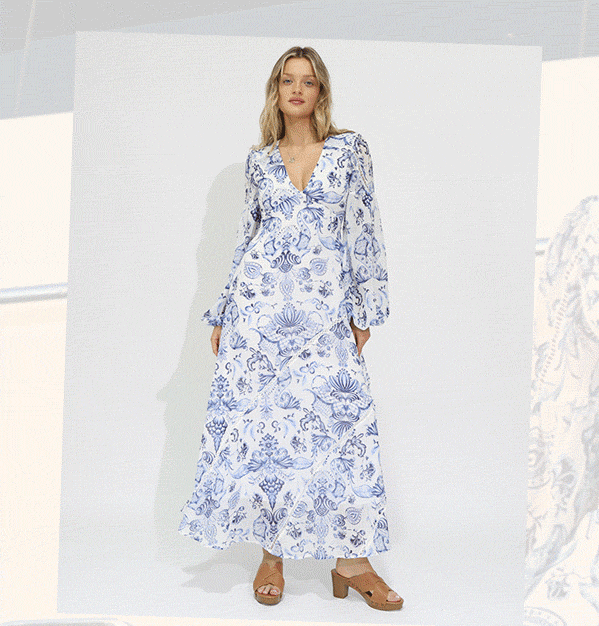 In Your Dreams Maxi Dress - White/Blue