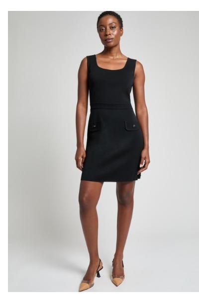 Square Neck Sleeveless Sheath Knit Dress, Black