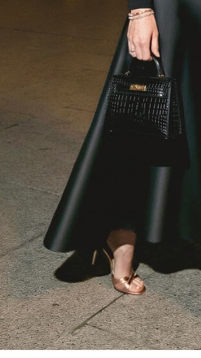 Off Shoulder Long Sleeve Mikado Combo Gown In Black