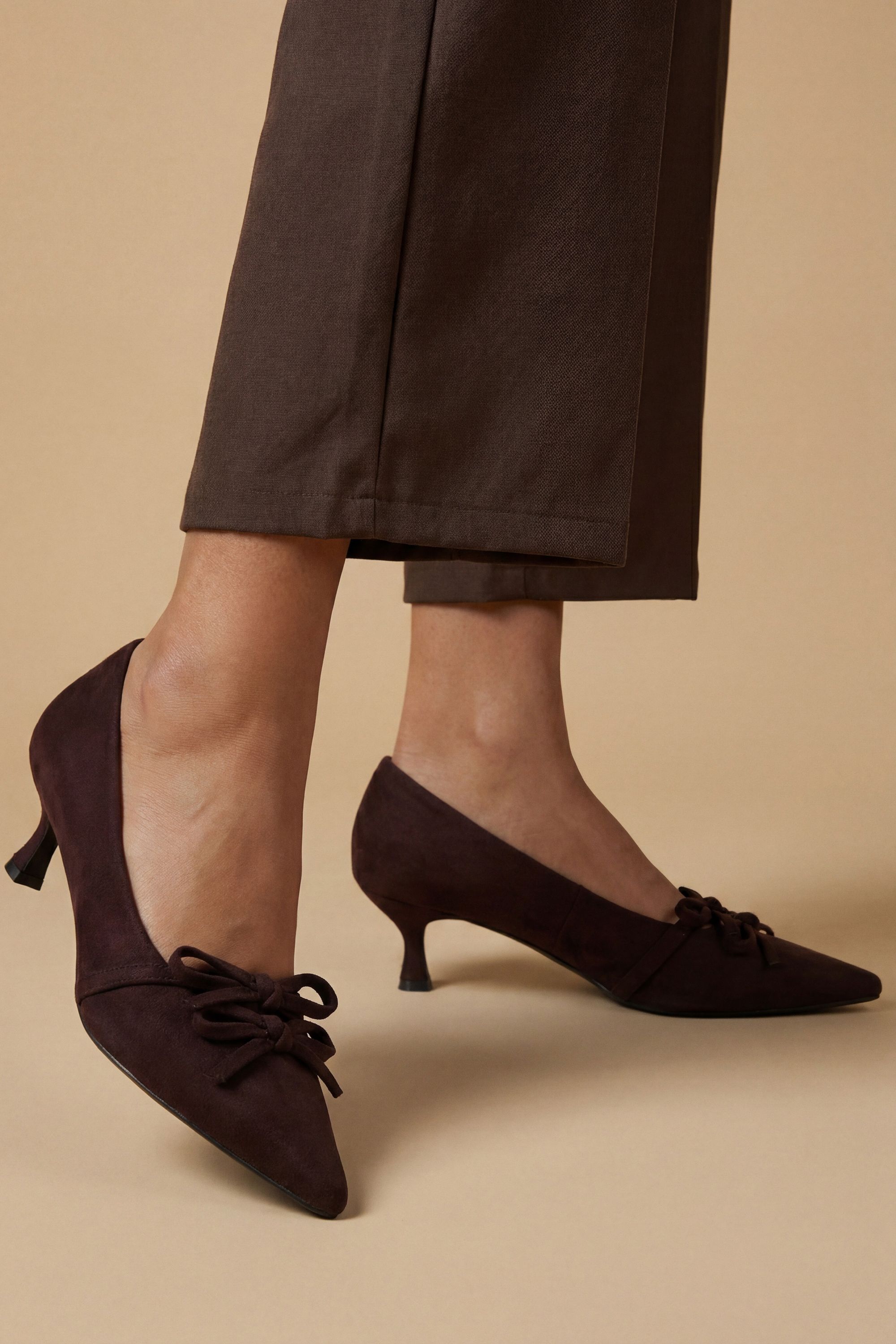 Rita Faux Suede Double Bow Mary Jane Kitten Heel Court Shoes