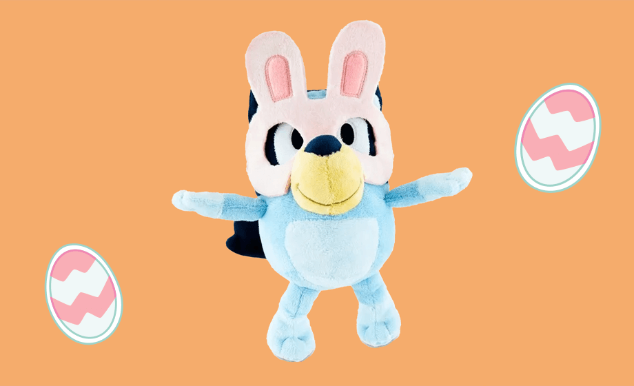 Bluey stuffed toy with Easter bunny mask