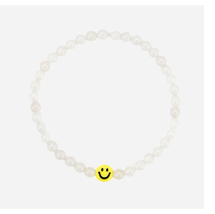 White Quartz Smiley Beaded Stacker Bracelet
