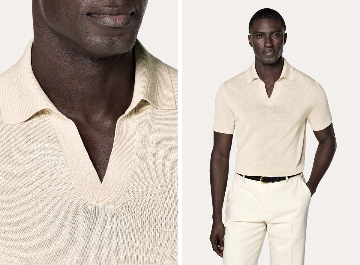 Beige buttonless polo