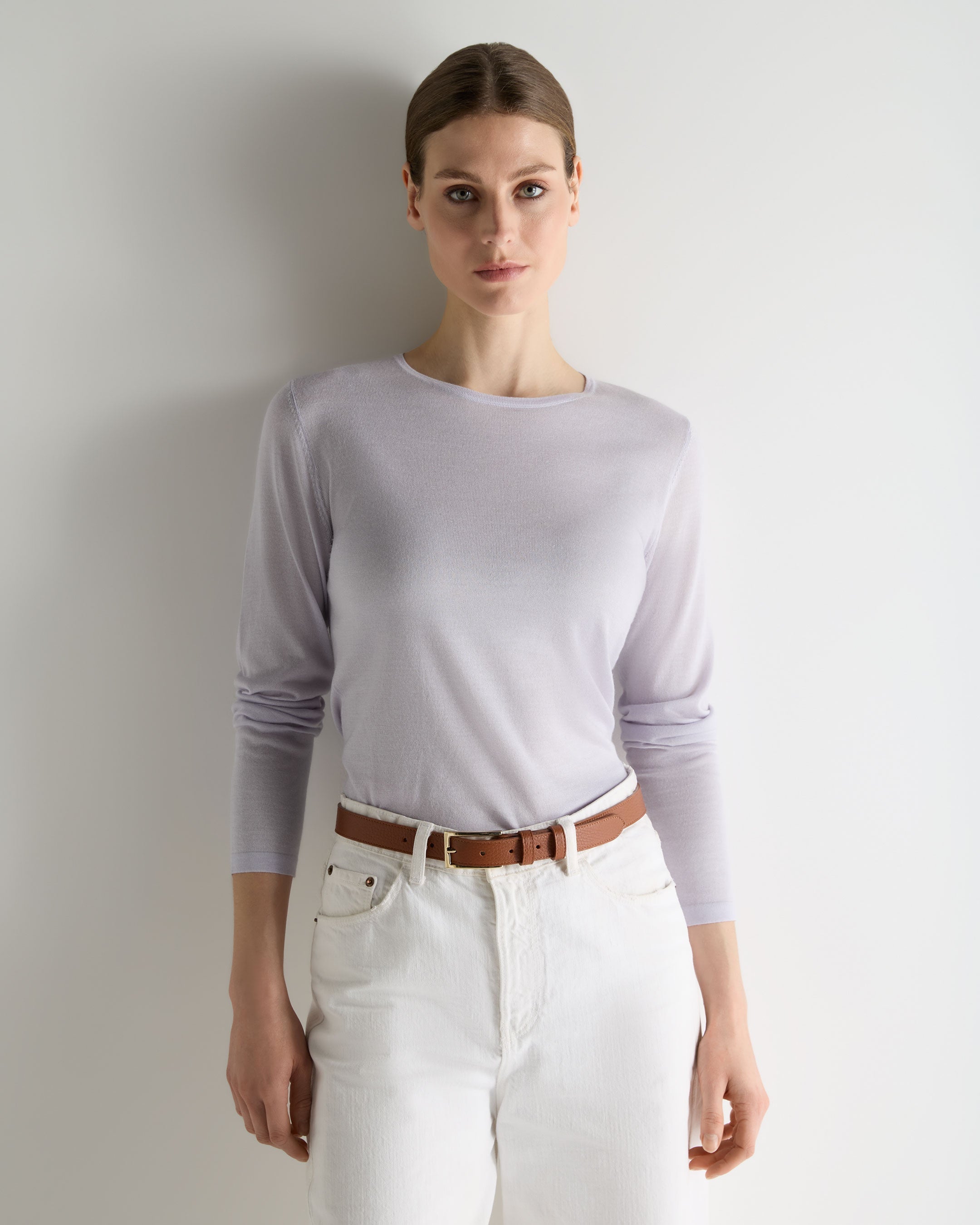 Image of Women's Eden Superfine Cashmere Round Neck Top Lavender Purple