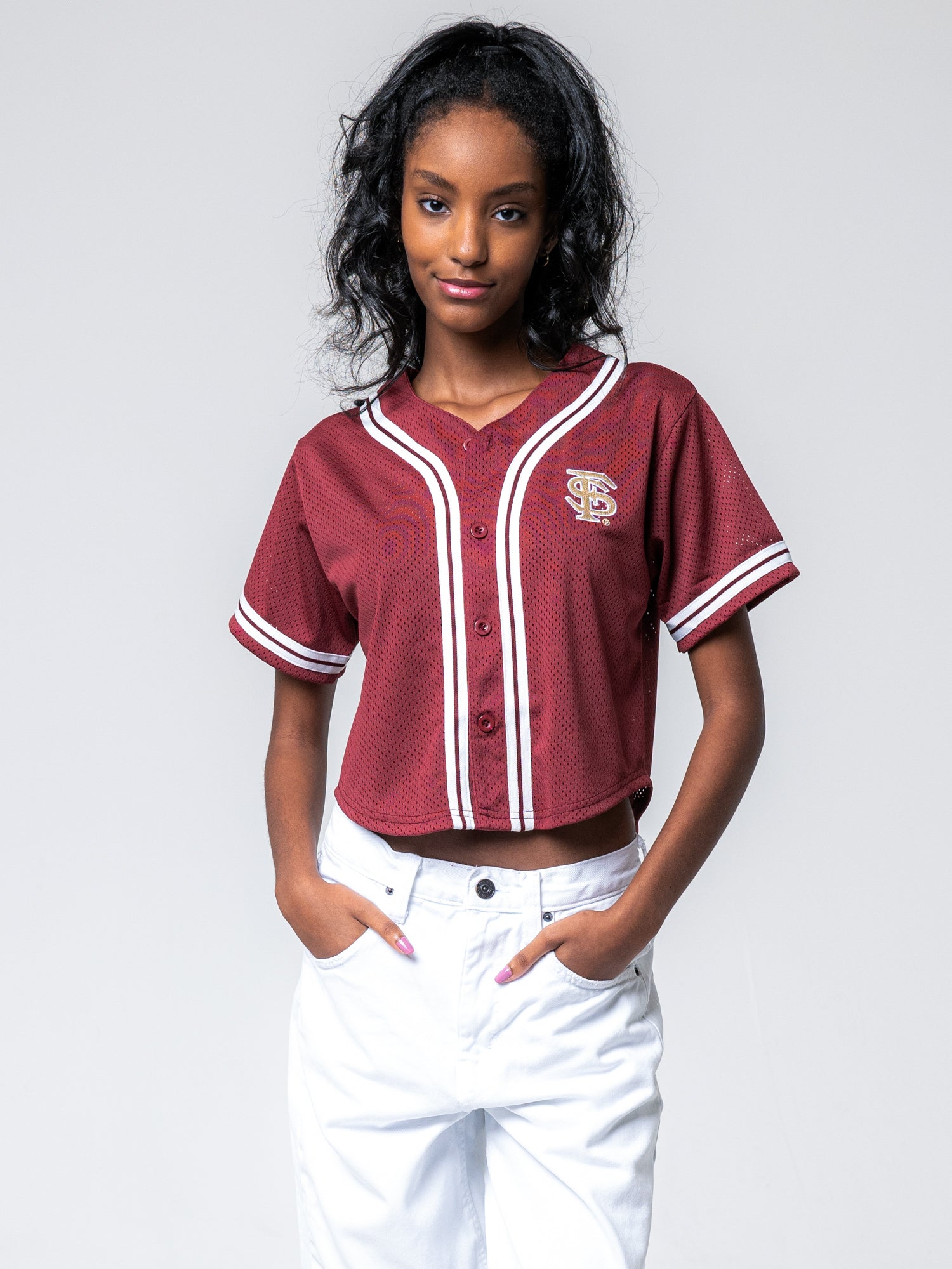 Florida State - Women's Cropped Baseball Mesh Jersey - Maroon