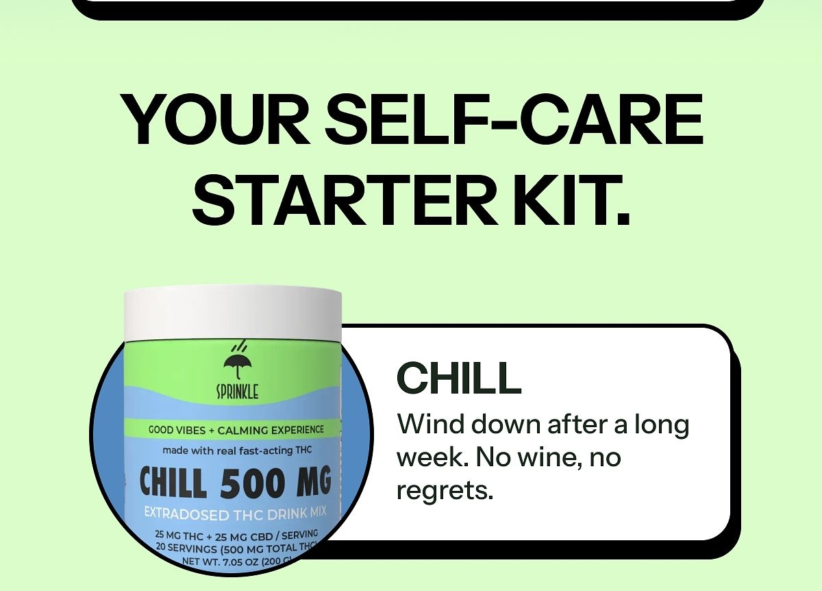 Self-care starter kit featuring Chill, Sleep, and Calm+ products with descriptions.