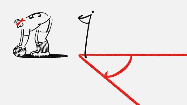 Illustration of a blindfolded footballer getting ready to kick a corner.