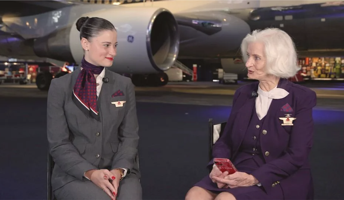 A young flight attendant and Joan Prince Crandall.