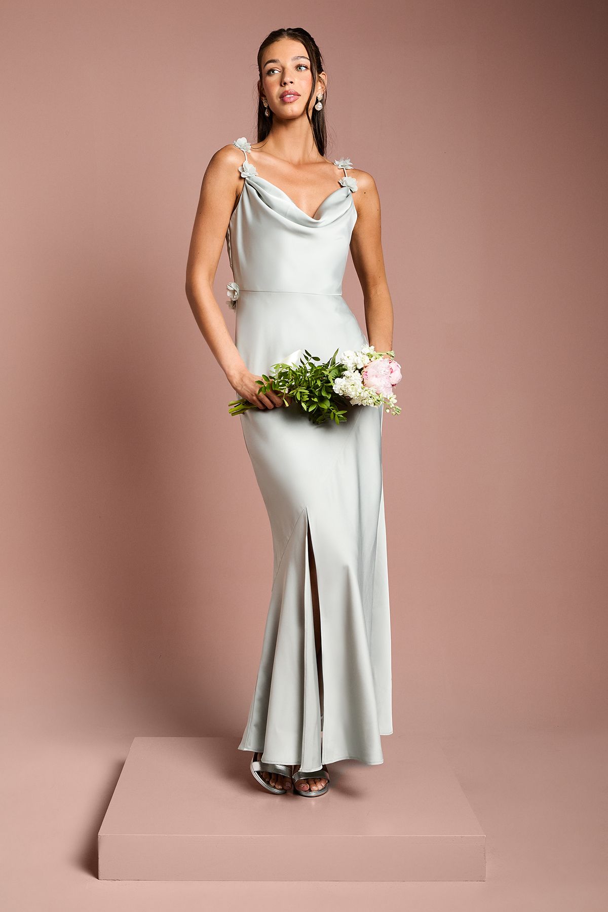 Strappy Cowl Maxi with Floral Detail Bridesmaid Dress