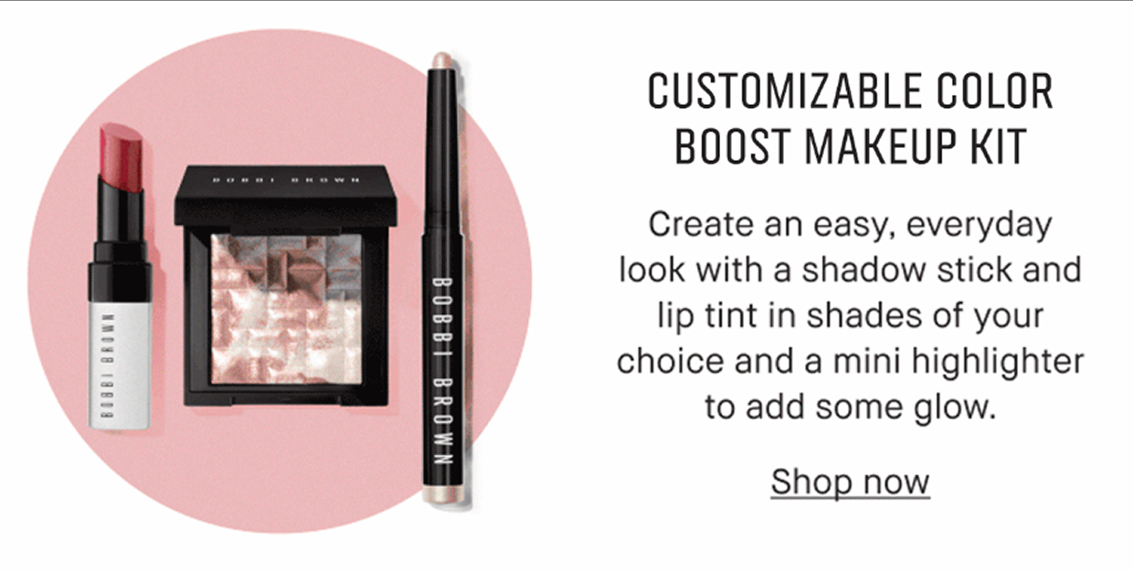 CUSTOMIZABLE COLOR BOOST MAKEUP KIT | Create an easy, everyday look with a shadow stick and lip tint in shades of your choice and a mini highlighter to add some glow. Shop now