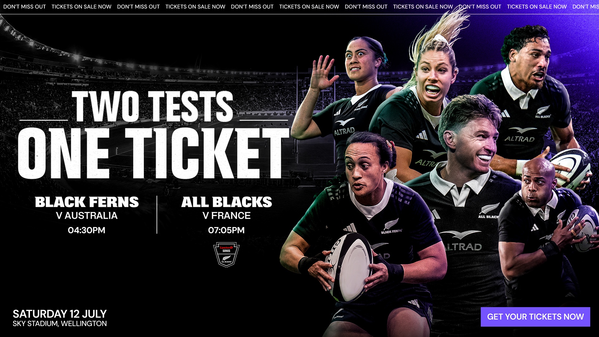 Two Tests One Ticket. Wellington 12 July