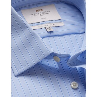 Non-Iron Blue & White End on End Stripe Slim Shirt - French Cuff