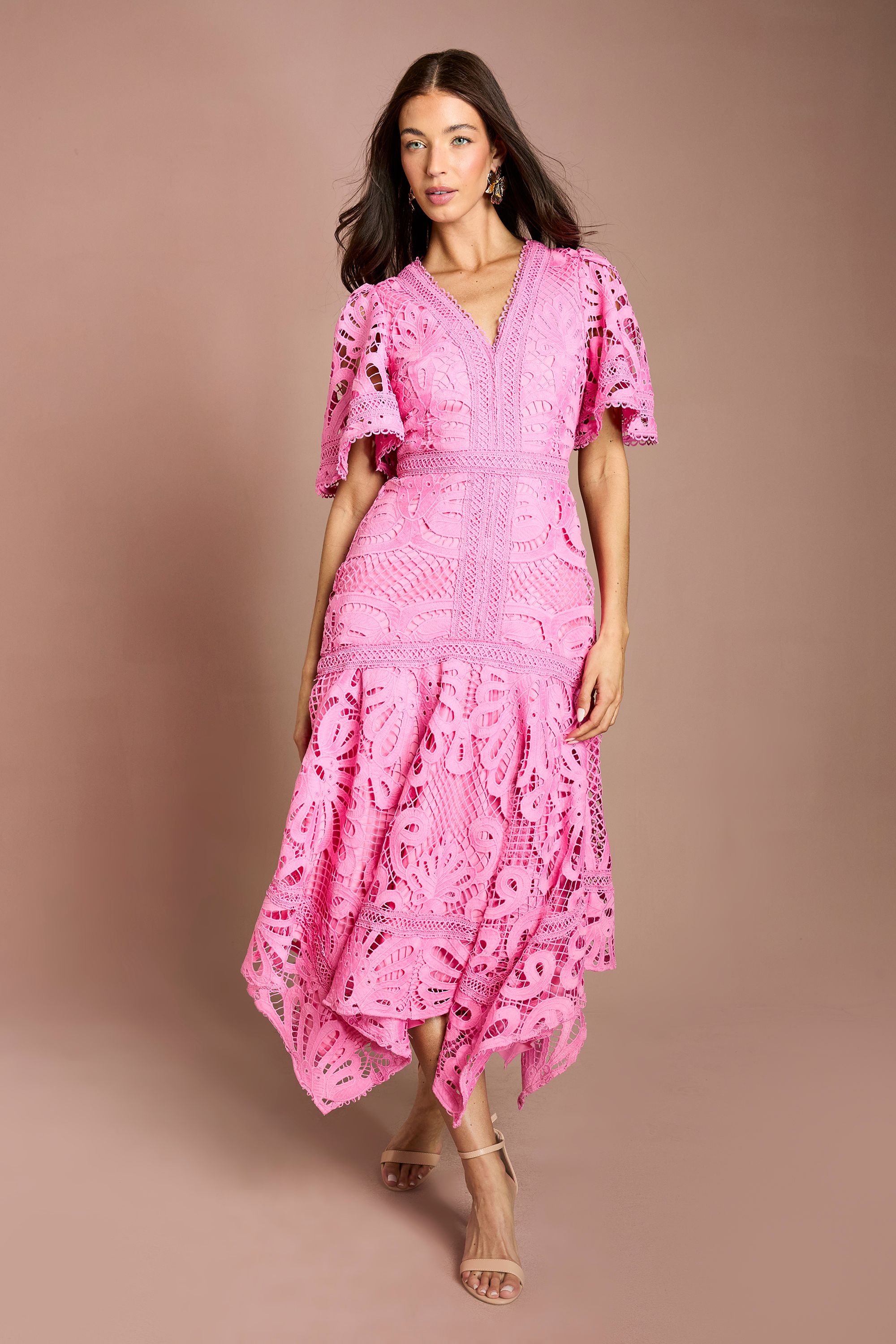 Placement Lace Hanky Hem Dress