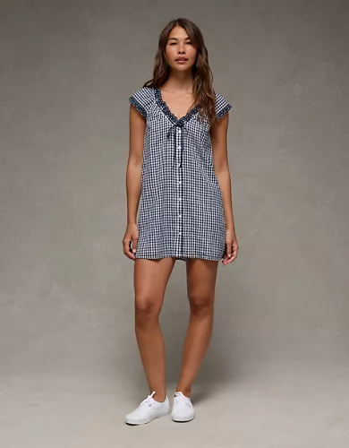 AE V-Neck Ruffled Button-Up Mini Dress