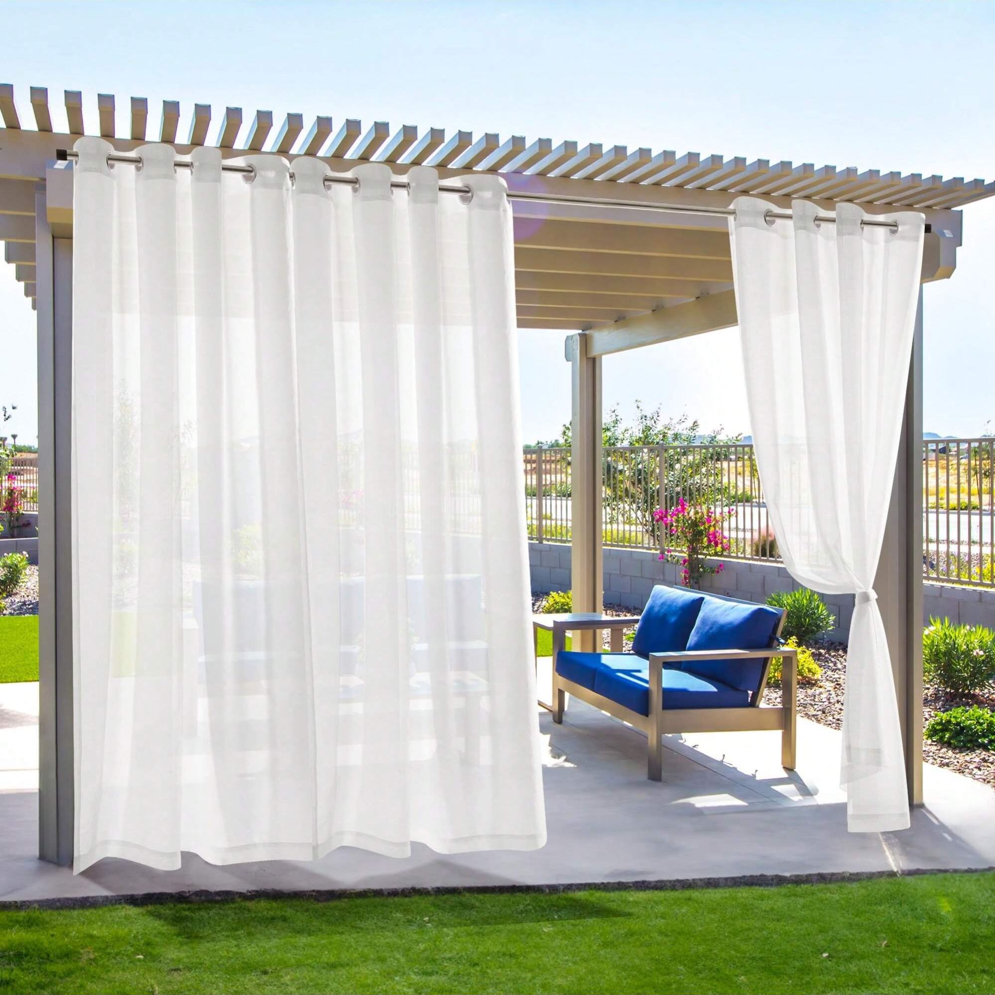 Image of 2 Piece Of Waterproof Outdoor Sheer Curtains For Patio And Yard