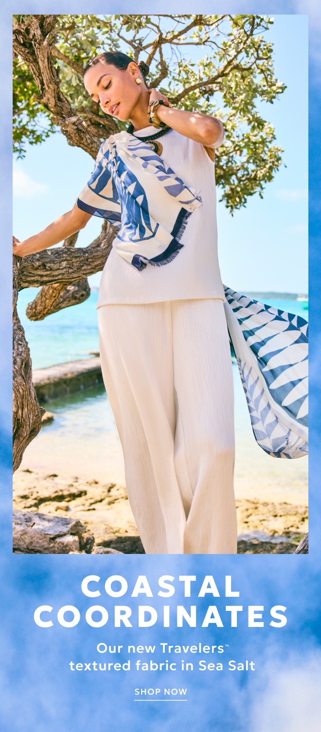 COASTAL COORDINATES Our new Travelers textured fabric in Sea Salt SHOP NOW
