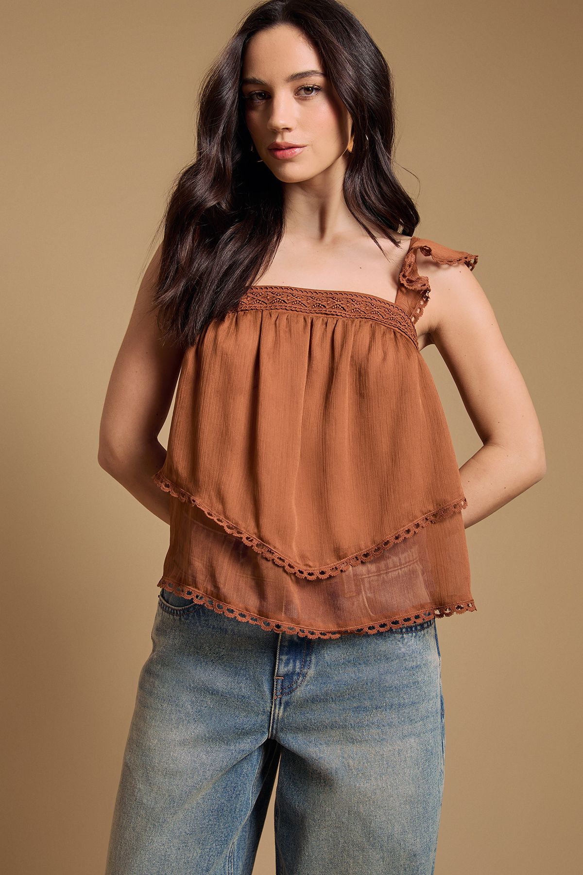 Tiered Frill Sleeve Western Cami Top