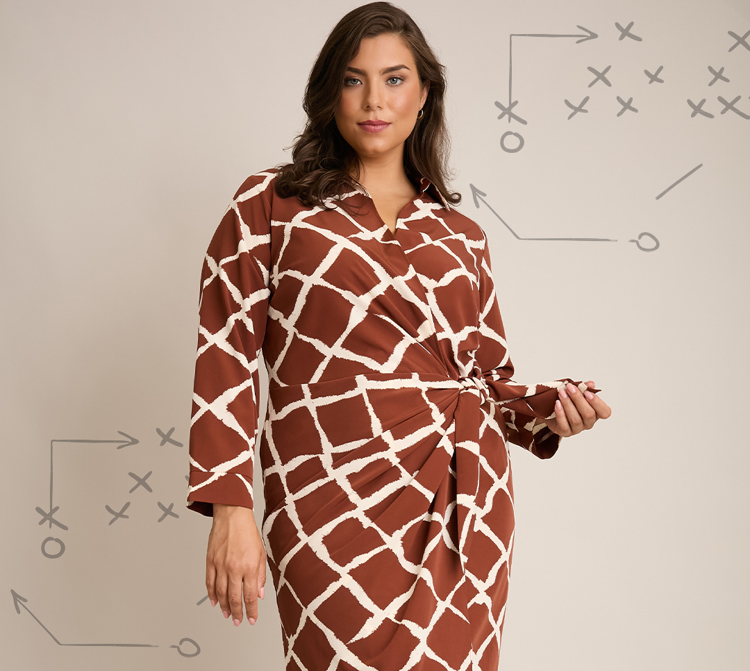Rhea Collared Side Tie Midi in Bias Plaid By London Times