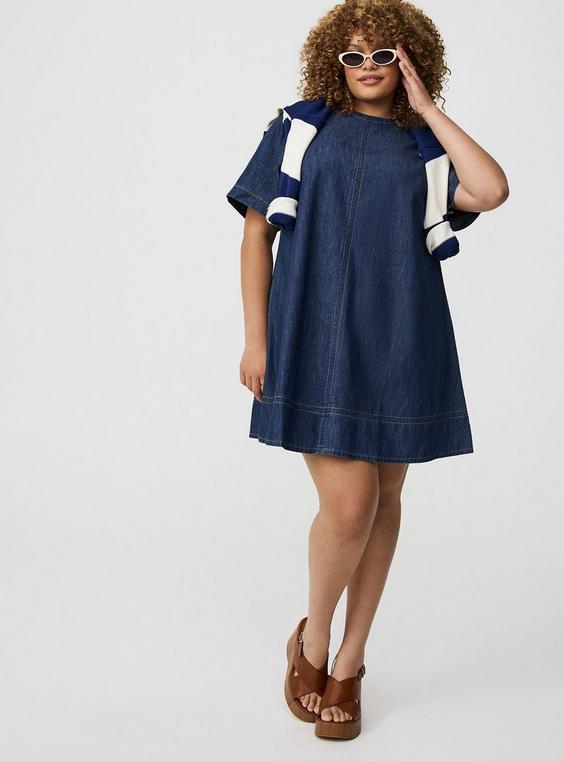 Mini Crew-Neck Denim Dress