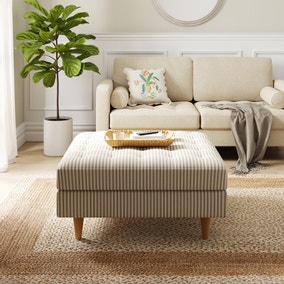 Zoe Pinstripe Fabric Square Storage Footstool
