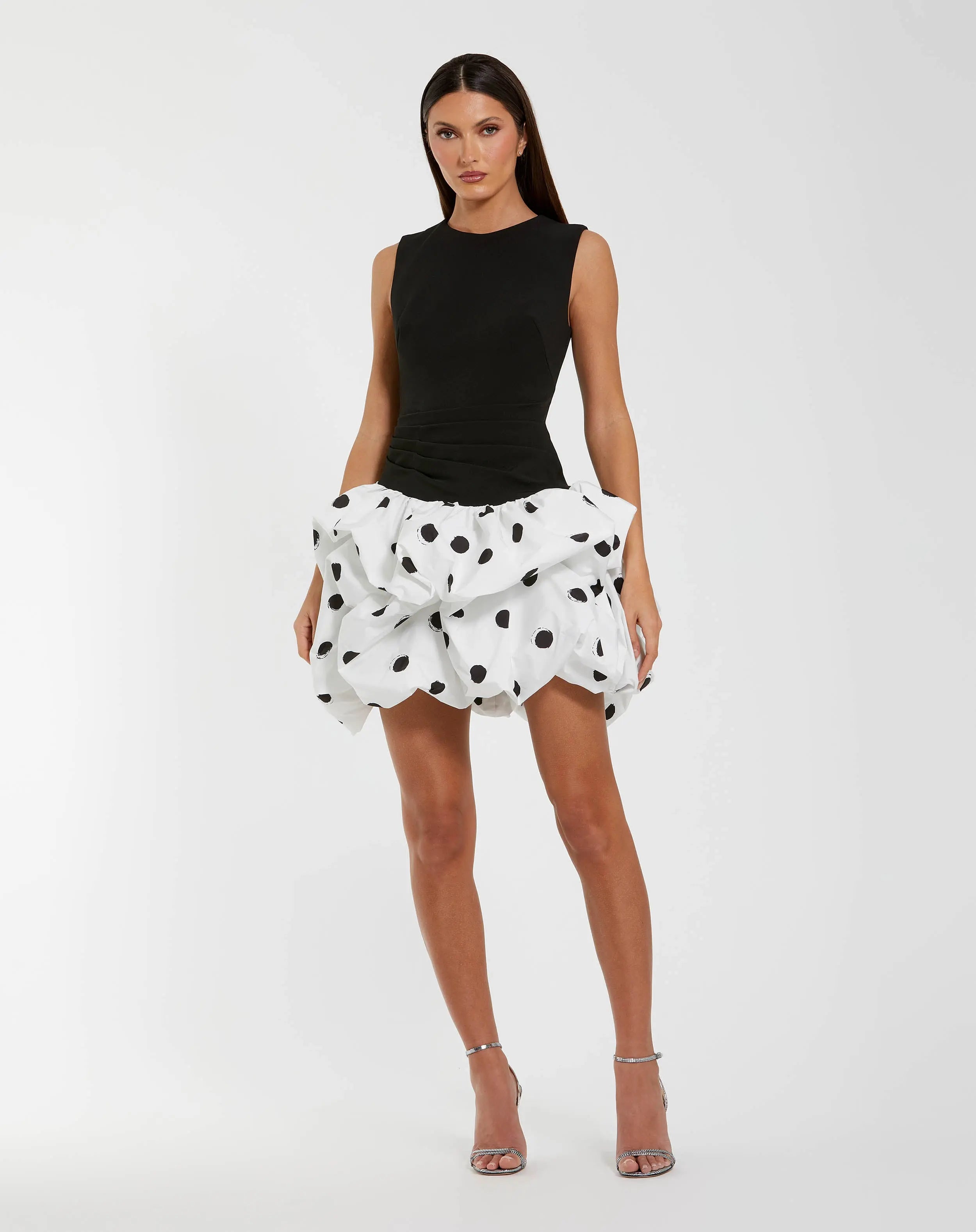 Image of Black and White Polka Dot Bubble Skirt Mini Dress